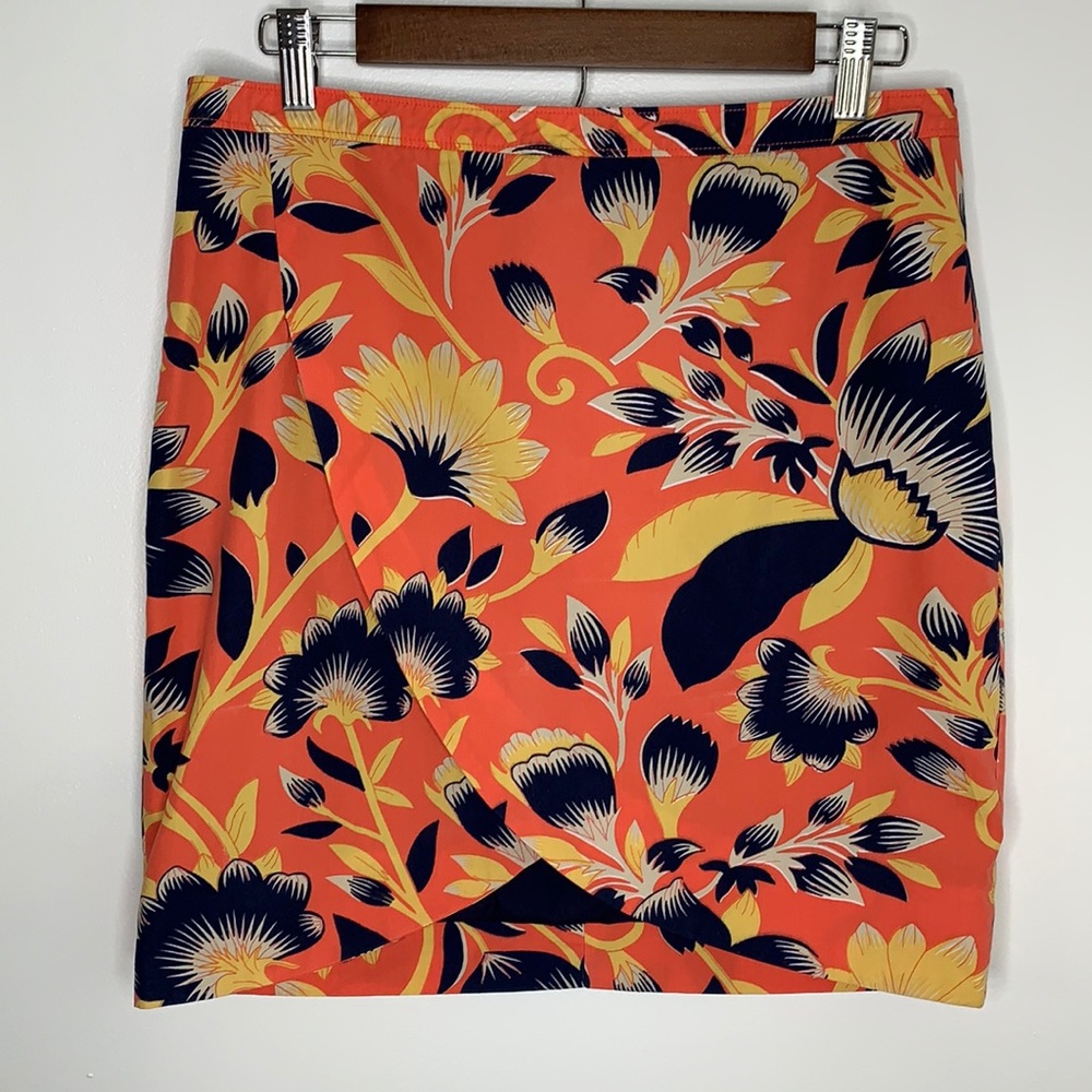 J. Crew Tropical Hibiscus Linen Mini Skirt Faux Wrap Skirt Sz  8 / 32” Waist